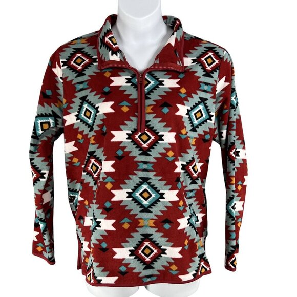 Wrangler Retro Unisex XL Aztec Oversized Pullover Fleece 1/4 Zip Jacket Medieval - Picture 1 of 16